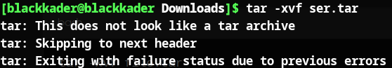 Screenshot: Ok we have a .tar file (an archive) , let's extract it using the tar command